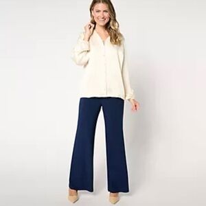 Dennis by Dennis Basso Navy Blue Wide Leg Knit Pants Size 5X Pull-On NWOT